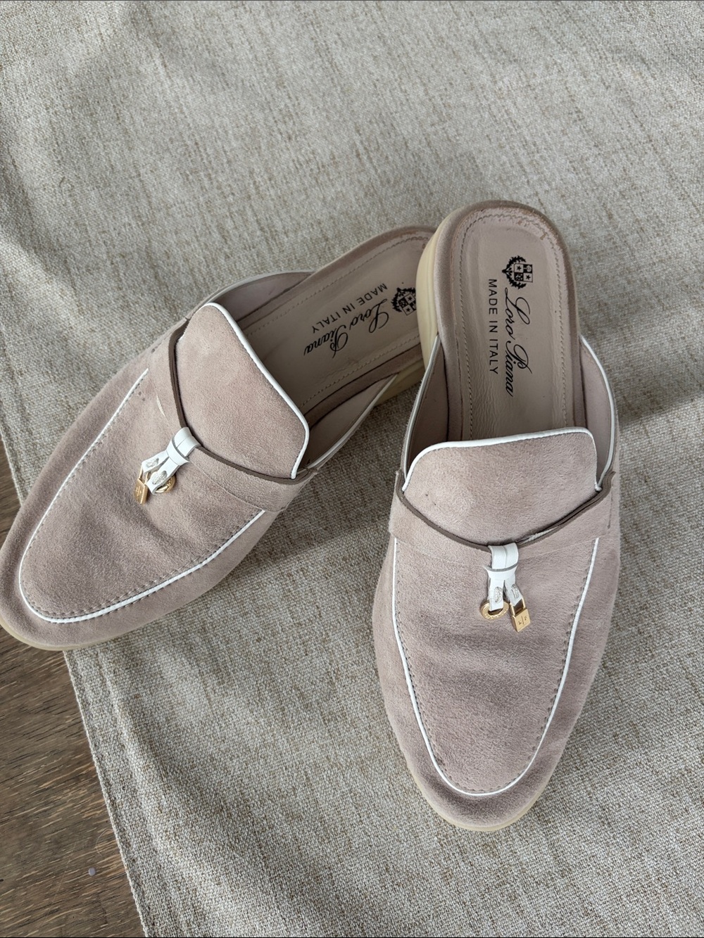 Loro Piana Beige Suede Backless Tassel Loafers